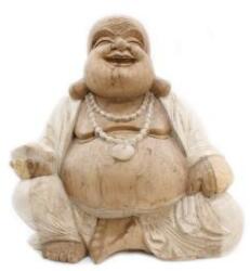 Ancient Wisdom Kézműves Buddha Szobor - 50cm Boldog - Fehér Súrolt