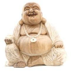 Ancient Wisdom Kézműves Buddha Szobor - 40cm Boldog - Fehér Súrolt