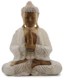 Ancient Wisdom Kézműves Buddha Szobor - 30cm Üdvözlő - Fehér Súrolt