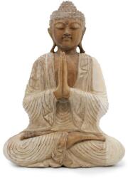 Ancient Wisdom Kézműves Buddha Szobor - 40cm Üdvözlő - Fehér Súrolt