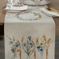 Eurofirany Kék virágos gobelin asztali futó Natúr 45x140 cm