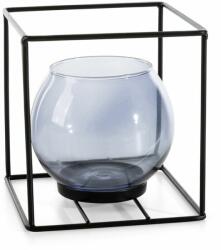 Eurofirany Üveg gyertyatartó fém keretben Fekete/szürke 13, 5x13, 5x13 cm