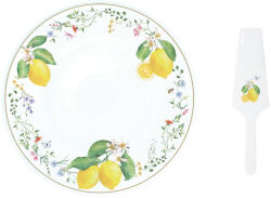 Easy Life Nuova R2S Porcelán tortatál lapáttal, 32cm, dobozban, Fleurs et Citrons