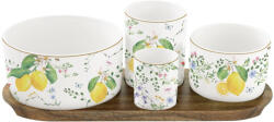 Easy Life Nuova R2S Porcelán kínálótálka szett 4db-os, akácfa tálcán 29x13cm díszdobozban, Fleurs et Citrons (2073FCIT)