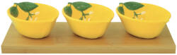 Easy Life Nuova R2S Sárga citrom porcelán tálkaszett 3db-os, bambusztálcán 25x9, 5cm, dobozban, Fleurs et Citrons