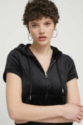 Juicy Couture velúr pulóver fekete, nyomott mintás, kapucnis - fekete S - answear - 38 990 Ft