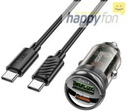 hoco. autós töltő USB QC3.0 + Type C + kábel Type C - Type C PD 30W Z53A fekete (G599242)