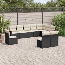 vidaXL Set canapele de grădină cu perne, 10 piese, negru, poliratan (3258472)
