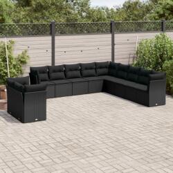 vidaXL Set canapele de grădină cu perne, 11 piese, negru, poliratan (3249714)