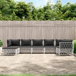 vidaXL Set mobilier de grădină cu perne, 7 piese, alb, oțel (3186896) - comfy