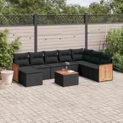 vidaXL Set mobilier de grădină cu perne, 9 piese, negru, poliratan (3260333)