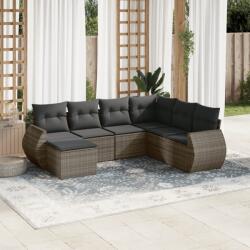 vidaXL Set canapele de grădină, 7 piese, cu perne, gri, poliratan (3254037)