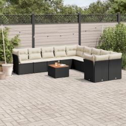 vidaXL Set canapele de grădină cu perne, 11 piese, negru, poliratan (3223851)