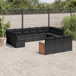 vidaXL Set mobilier de grădină cu perne, 13 piese, negru, poliratan (3228134)