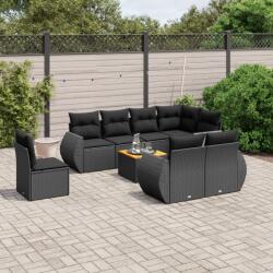 vidaXL Set mobilier de grădină cu perne, 9 piese, negru, poliratan (3257427)