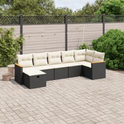 vidaXL Set canapele de grădină cu perne, 7 piese, negru, poliratan (3265312)