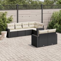 vidaXL Set canapele de grădină cu perne, 7 piese, negru, poliratan (3219196)