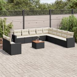 vidaXL Set canapele de grădină, 12 piese, cu perne, negru, poliratan (3224201)