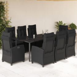 vidaXL Set mobilier de grădină cu perne, 9 piese, negru, poliratan (3212761)