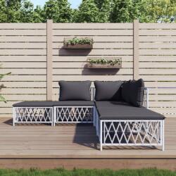 vidaXL Set mobilier de grădină, 5 piese, cu perne, alb, oțel (3186882) - comfy