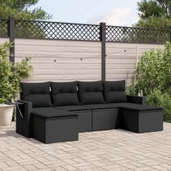vidaXL Set mobilier de grădină cu perne, 6 piese, negru, poliratan (3220514)