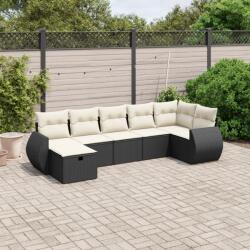 vidaXL Set canapele de grădină cu perne, 7 piese, negru, poliratan (3264122)