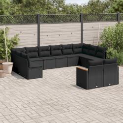 vidaXL Set canapele de grădină, 12 piese, cu perne, negru, poliratan (3258842)