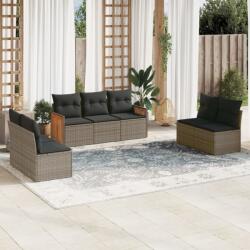vidaXL Set canapele de grădină, 7 piese, cu perne, gri, poliratan (3227558)