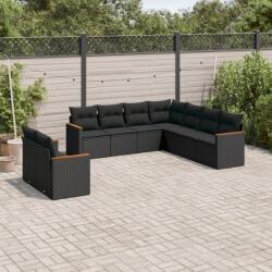 vidaXL Set mobilier de grădină cu perne, 9 piese, negru, poliratan (3258499)
