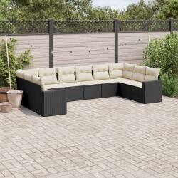 vidaXL Set canapele de grădină cu perne, 10 piese, negru, poliratan (3219456)