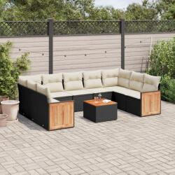 vidaXL Set canapele de grădină cu perne, 10 piese, negru, poliratan (3227960)
