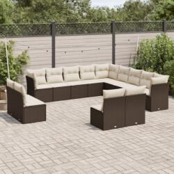 vidaXL Set canapele de grădină cu perne, 13 piese, maro, poliratan (3218493)