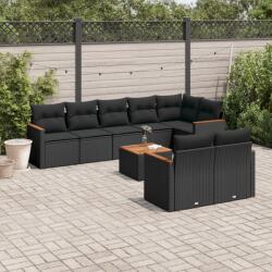 vidaXL Set mobilier de grădină cu perne, 9 piese, negru, poliratan (3258555)