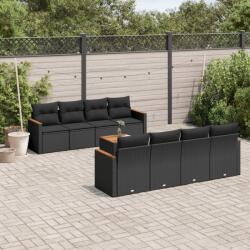 vidaXL Set mobilier de grădină cu perne, 9 piese, negru, poliratan (3258219)