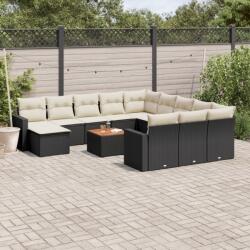 vidaXL Set mobilier de grădină cu perne, 13 piese, negru, poliratan (3224425)