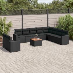 vidaXL Set canapele de grădină cu perne, 11 piese, negru, poliratan (3256524)