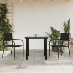 vidaXL Set mobilier de grădină, 3 piese, negru, poliratan și oțel (3203280)