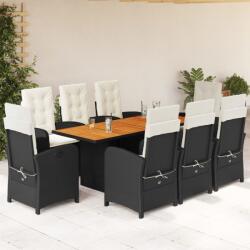 vidaXL Set mobilier de grădină cu perne, 9 piese, negru, poliratan (3212273)