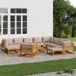 vidaXL Set mobilier de grădină cu perne gri taupe 12 piese, lemn masiv (3155263) - comfy