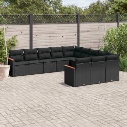 vidaXL Set canapele de grădină cu perne, 11 piese, negru, poliratan (3226426)