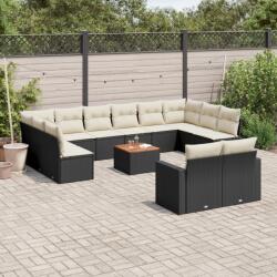 vidaXL Set mobilier de grădină cu perne, 13 piese, negru, poliratan (3224355)