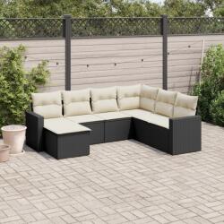 vidaXL Set canapele de grădină cu perne, 7 piese, negru, poliratan (3251633)