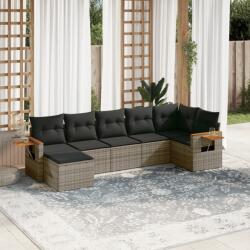 vidaXL Set canapele de grădină, 7 piese, cu perne, gri, poliratan (3227033)