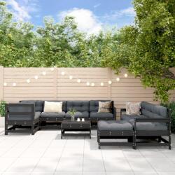vidaXL Set mobilier de grădină cu perne, 10 piese, negru, lemn masiv (3186092)