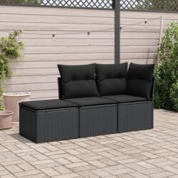 vidaXL Set mobilier de grădină cu perne, 3 piese, negru, poliratan (3217465)