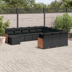 vidaXL Set canapele de grădină, 12 piese, cu perne, negru, poliratan (3228260)