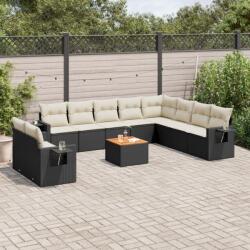 vidaXL Set canapele de grădină cu perne, 11 piese, negru, poliratan (3224635)