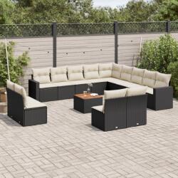 vidaXL Set mobilier de grădină cu perne, 14 piese, negru, poliratan (3224376)