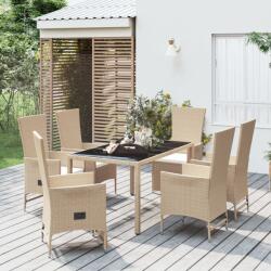 vidaXL Set de masă pentru grădină, 7 piese, cu perne, bej, poliratan (3157572) - comfy