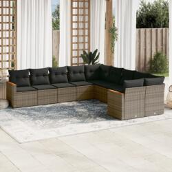 vidaXL Set mobilier de grădină cu perne, 10 piese, gri, poliratan (3258756)